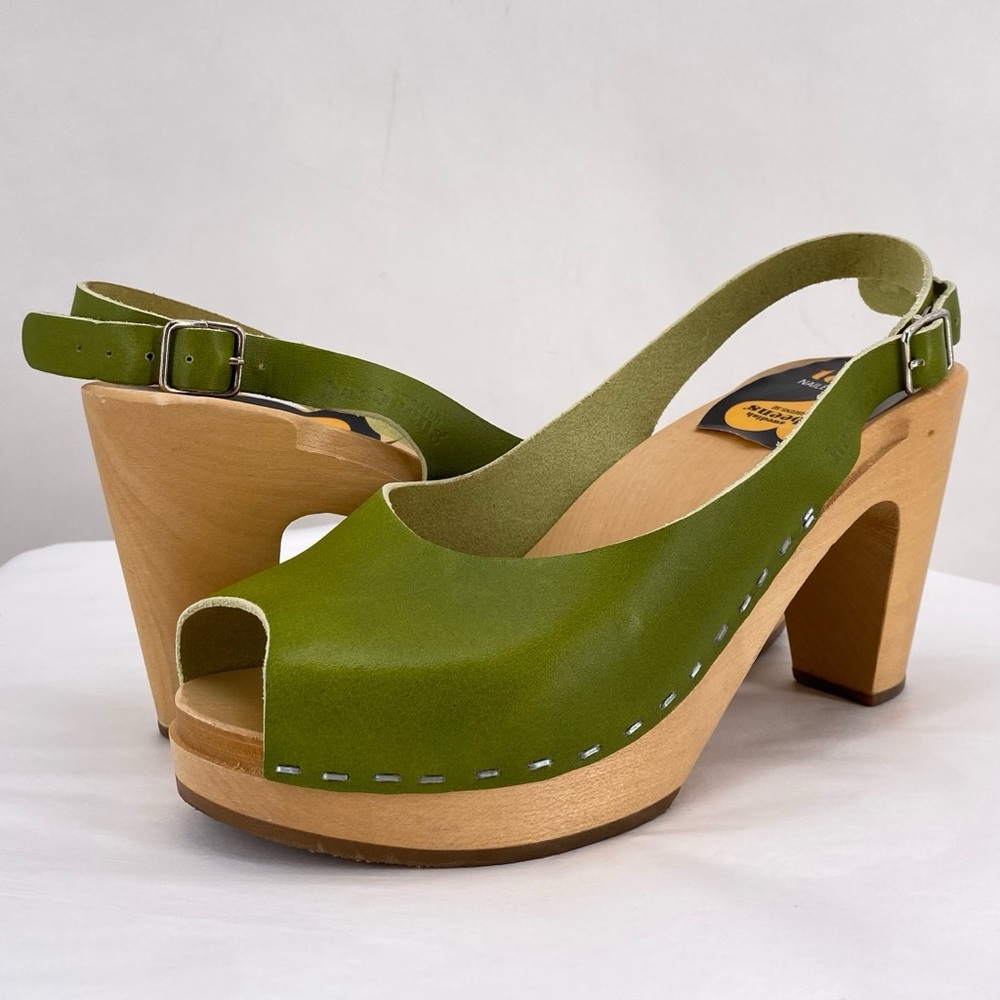 Swedish Hasbeens Green Peep Toe Heels